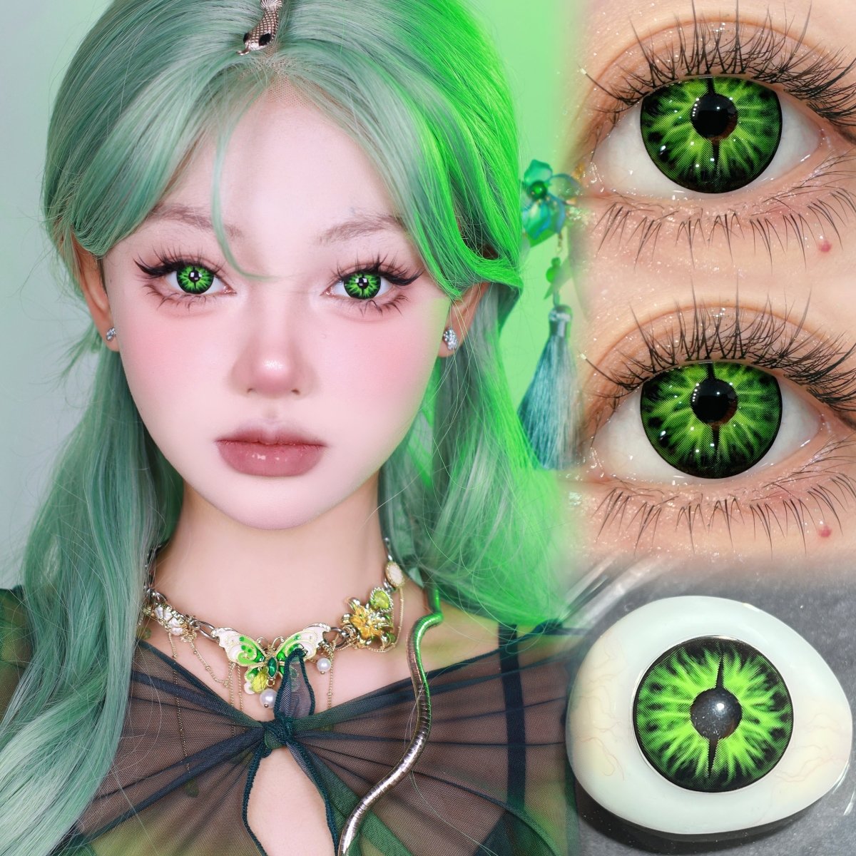 ComicPie HE596 - 2 Green snake eyes Contact Lenses - ComicPie