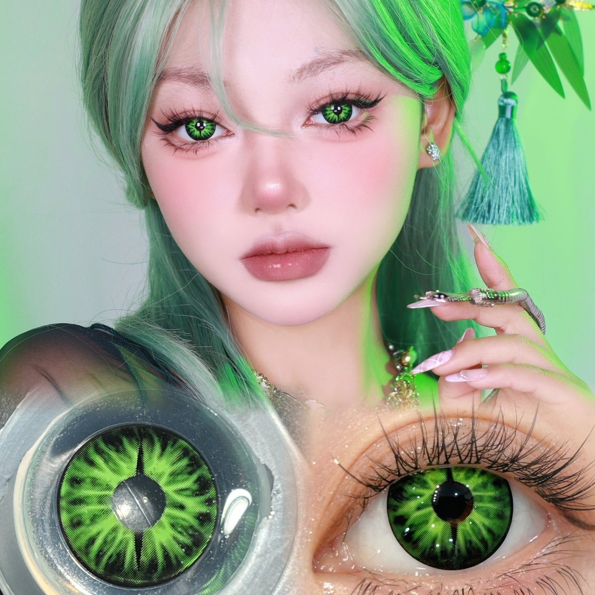 ComicPie HE596 - 2 Green snake eyes Contact Lenses - ComicPie